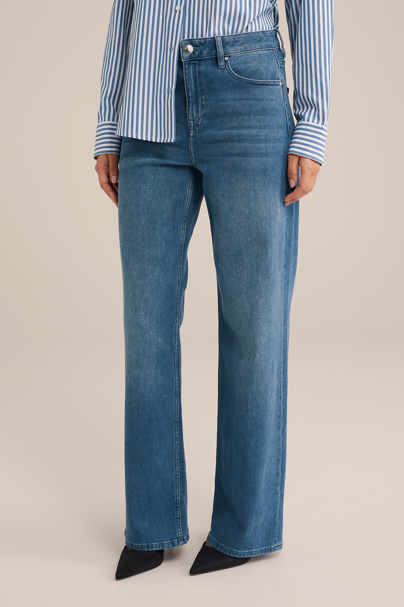 high rise wide leg jeans met comfortstretch Blue Ridge Donkerblauw