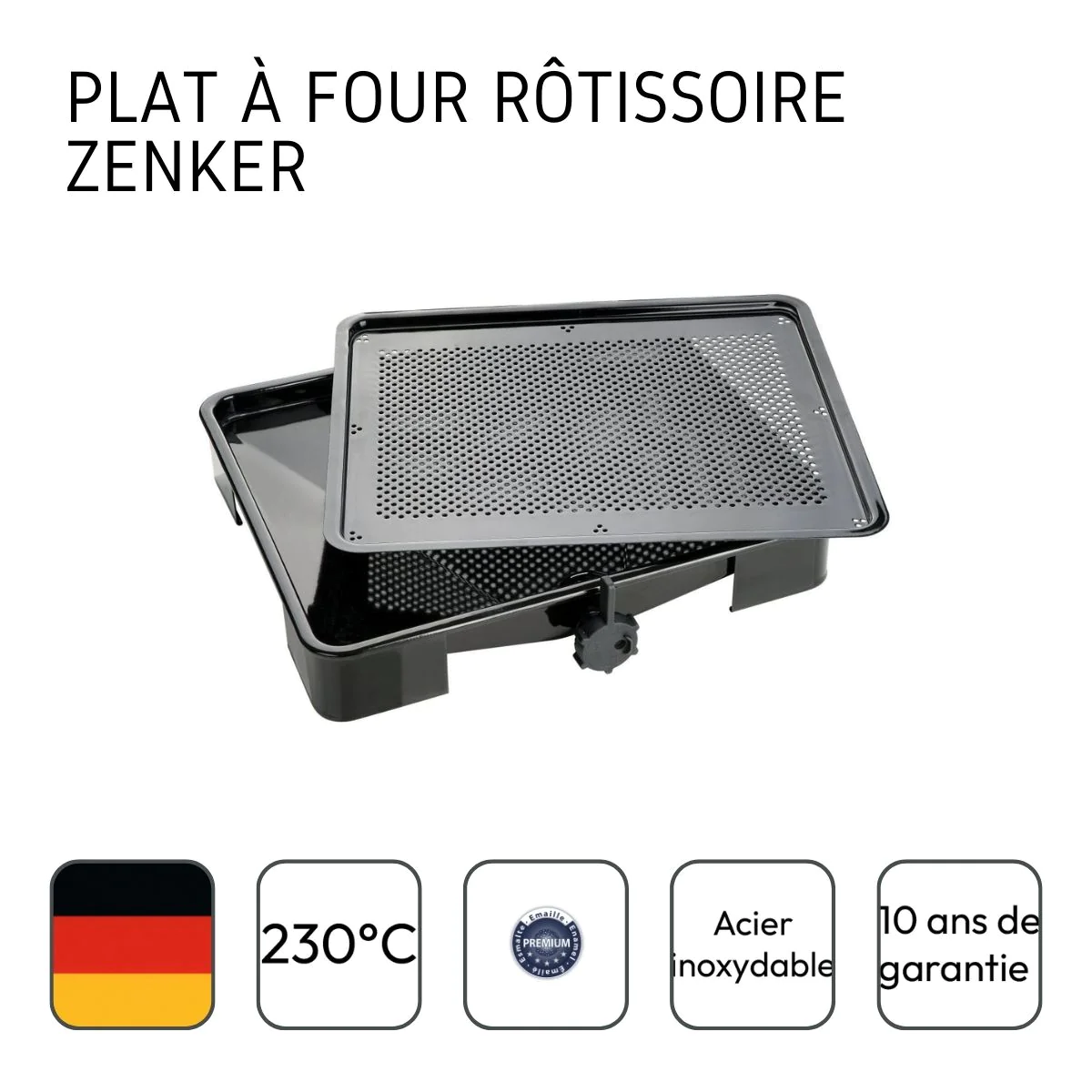 Plat de cuisson four pour rôti avec bac de récupération du jus de 3 li