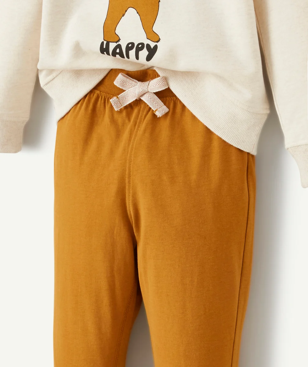 PYJAMA GARÇON EN COTON BIO ÉCRU ET MARRON MOTIF OURS
