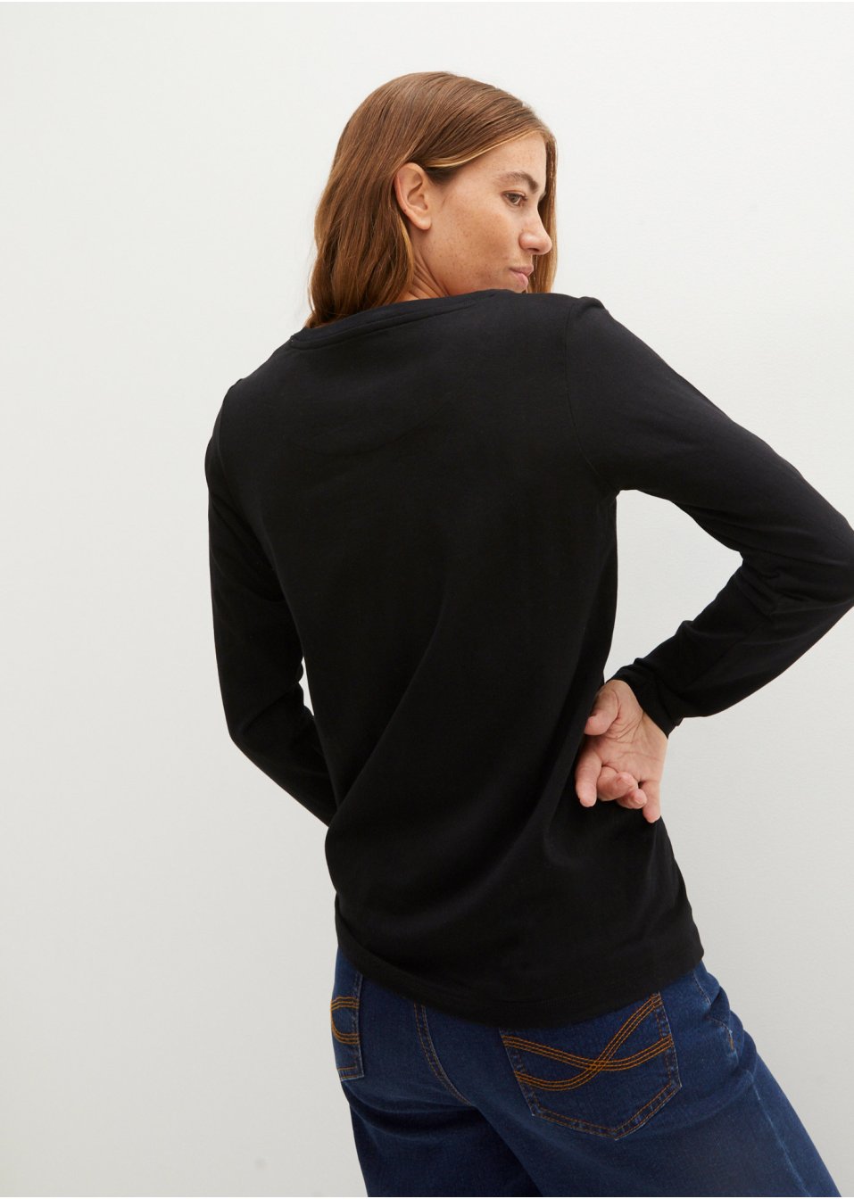 T-shirt manches longues avec col en V, sans couture Essential