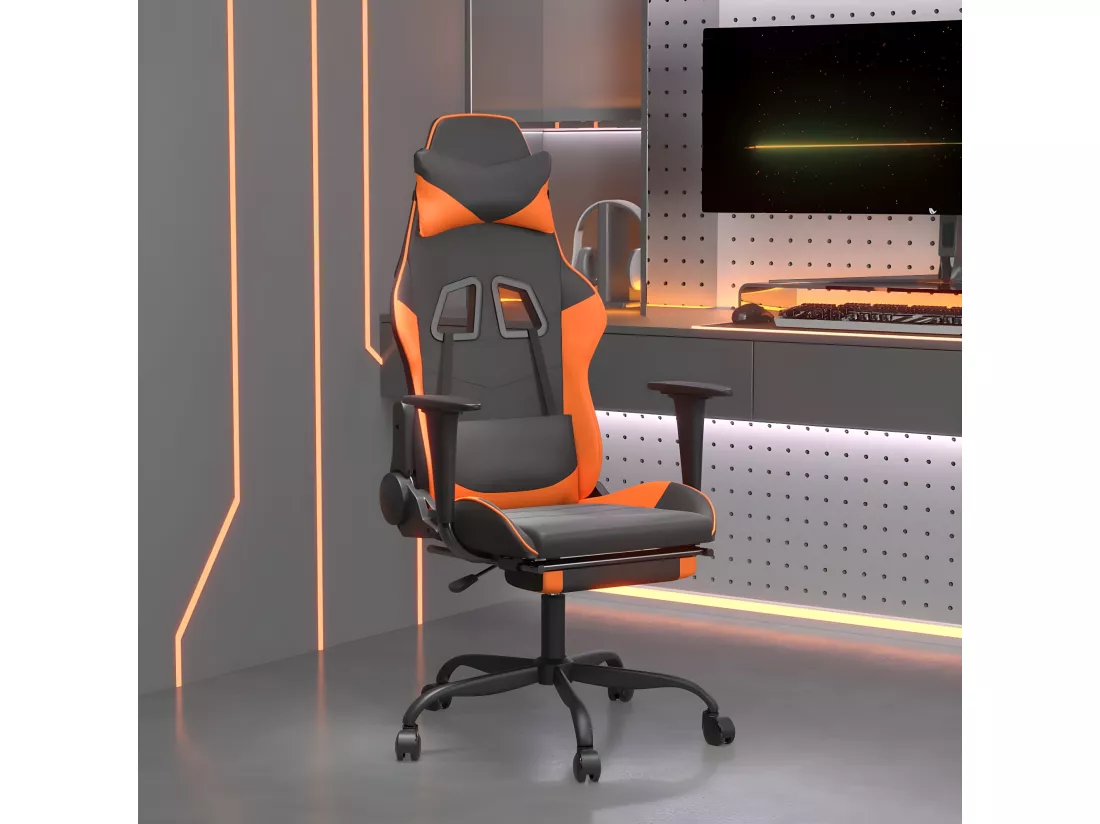 Chaise de jeu de massage et repose-pied Noir&Orange Similicuir