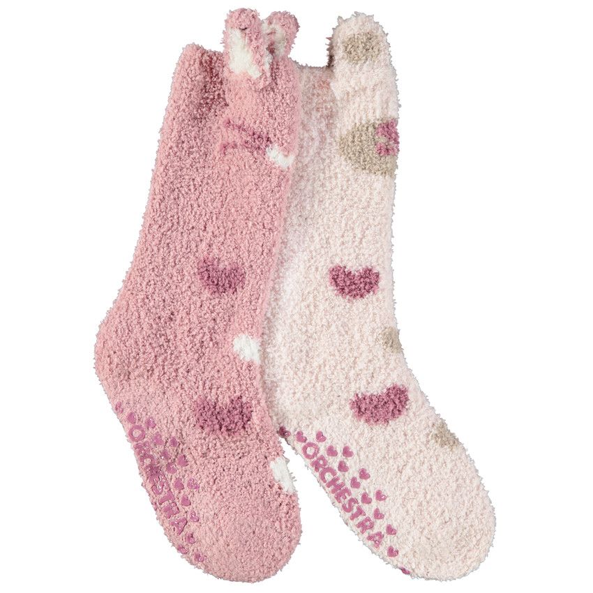 Lot de 2 paires de chaussettes fantaisie antidérapantes en sherpa pour fille - Rose