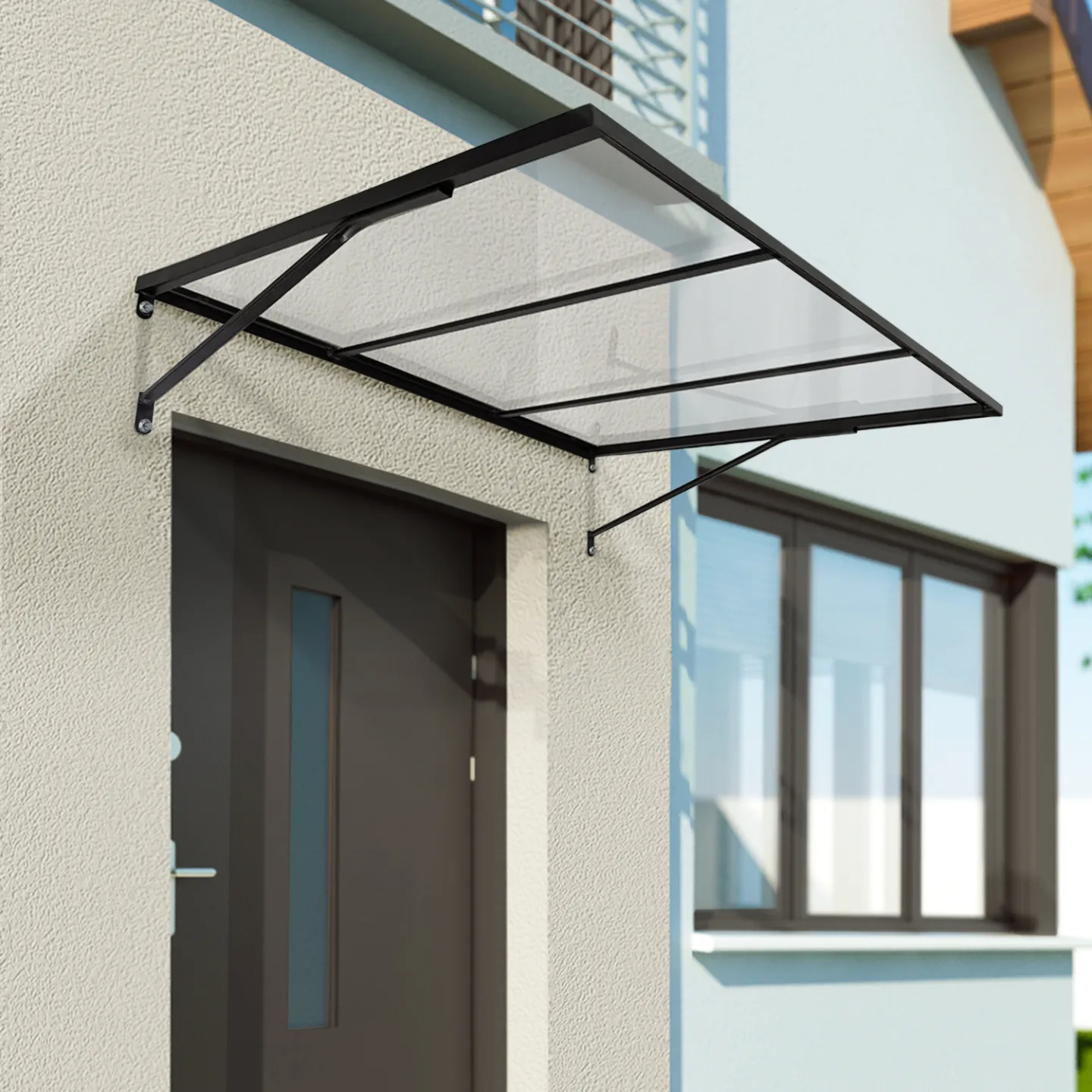 Auvent de porte marquise d'entrée JOSY noir 90 x 140 CM verrière