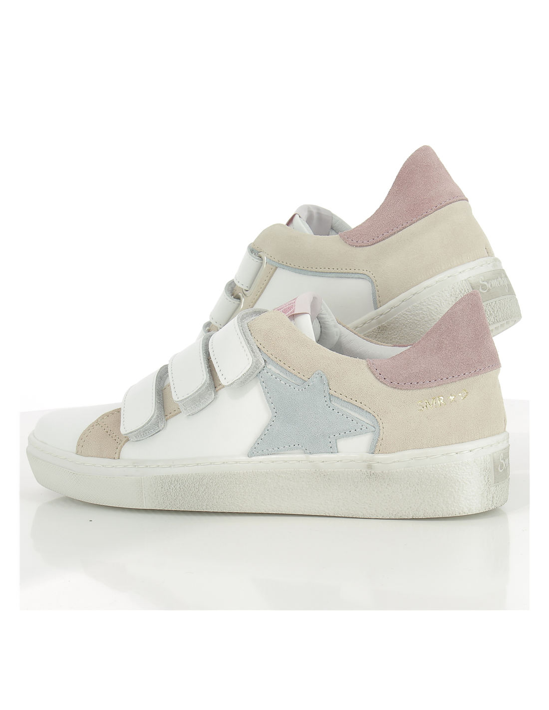 semerdjian baskets de ville femme bator 5535 cuir blanc/gris/beige/rose