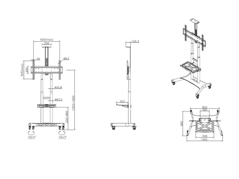 Multibrackets TV-Trolley Basic 180 Schwarz Mobiler TV-Ständer für Videokonferenzen