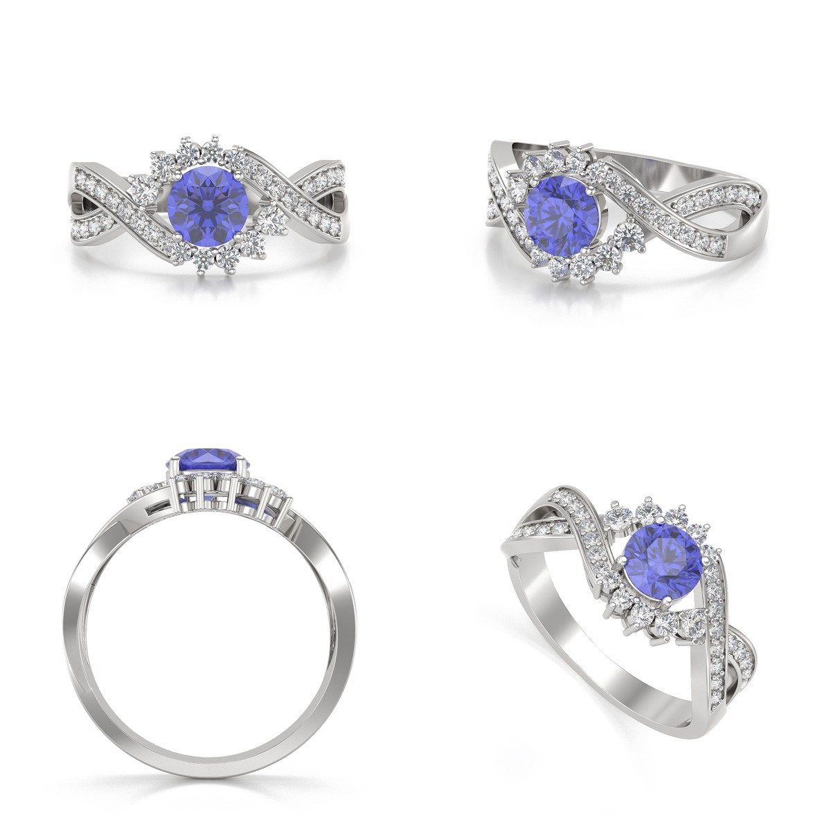 Bague ADEN Or 585 Blanc Tanzanite et diamants 3.2grs