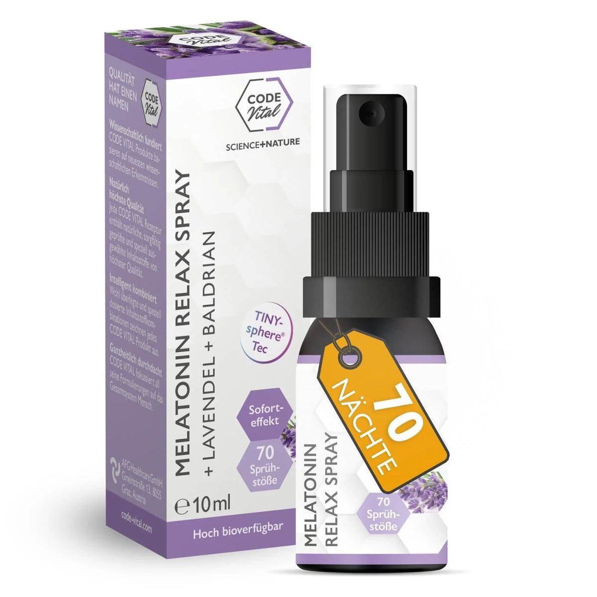CODE Vital Melatonin Relax Spray - Lavendel- Baldrian Relax Spray - Für erholsamen SCHLAF