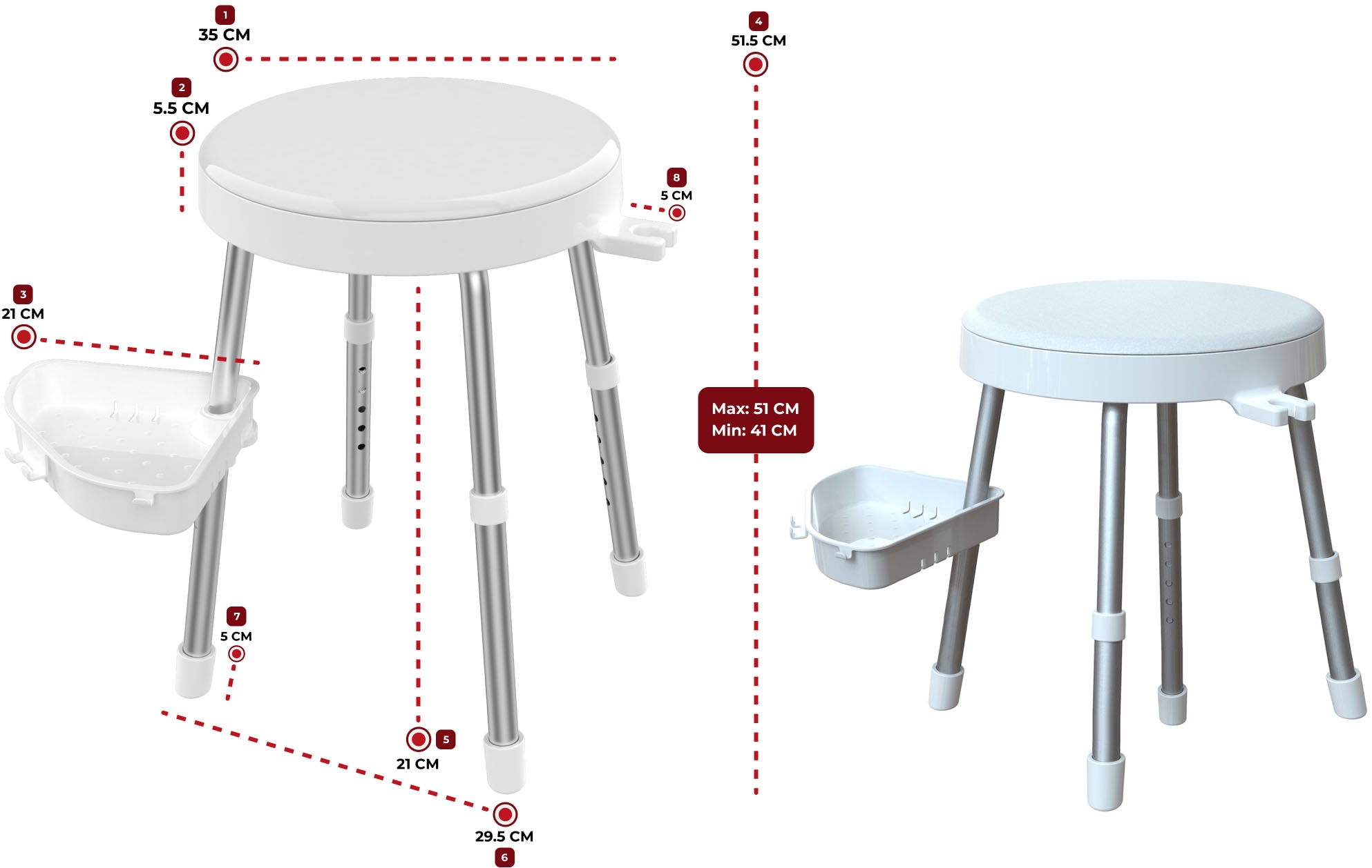 Bischof Dusch- und Badhocker »Rotate 2.0« belastbar bis 150 kg TÜV/GS geprüft, drehbare Sitzfläche und Ablage, in 2 Farben