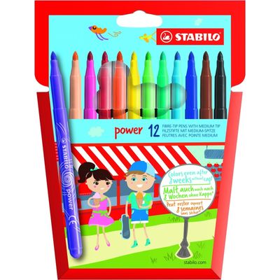 STABILO Power - 12 Feutres - pointe moyenne - couleurs assorties