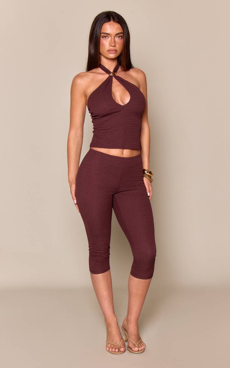 Marron Pantalon Capri Texturé Coordonné