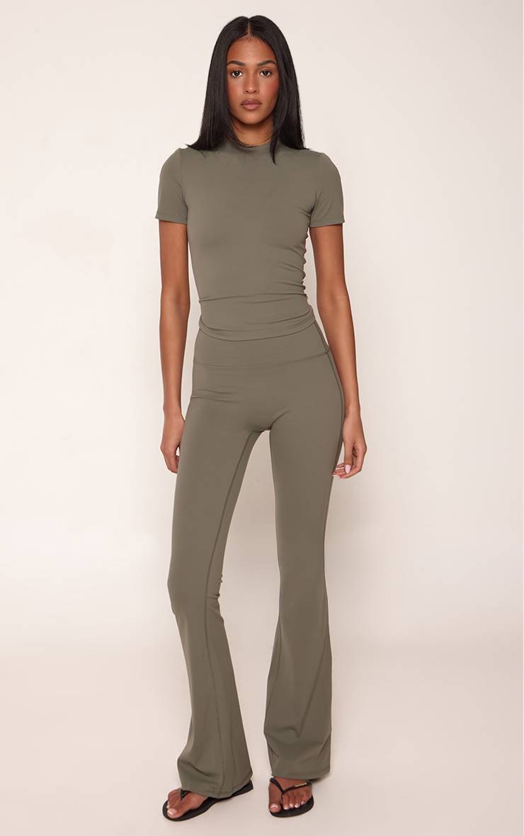 Vert Olive Pantalon De Yoga Évasé Taille Haute Sculptant Pour Grandes Tailles