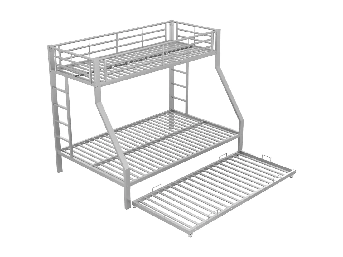 Lit superposé 90/140x200cm avec un lit gigogne 90x190cm - cadre en métal - Argenté