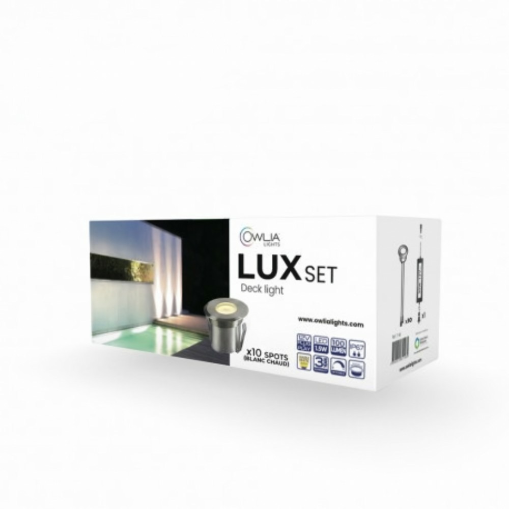 10 spots led lux blanc chaud + transformateur 30w - 50 000 heures de durée de vie moyenne - ø 70mm - spots terrasse