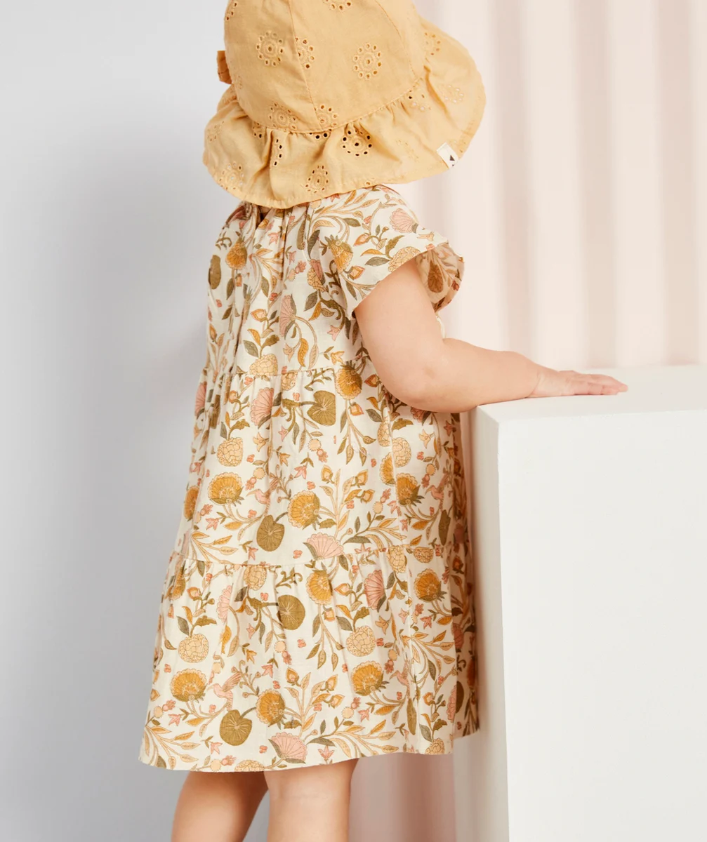 ROBE EN COTON BÉBÉ FILLE ÉCRUE ET IMPRIMÉE FLORAL