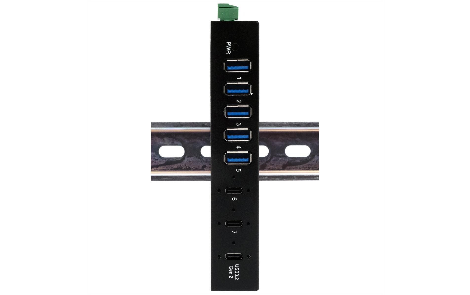 USB-Hub Industrial USB 3.2 Gen 2 x 1 Hub 7-Port<br>7-Port USB HUB für Tisch, Wand- und DIN-Rail Montage