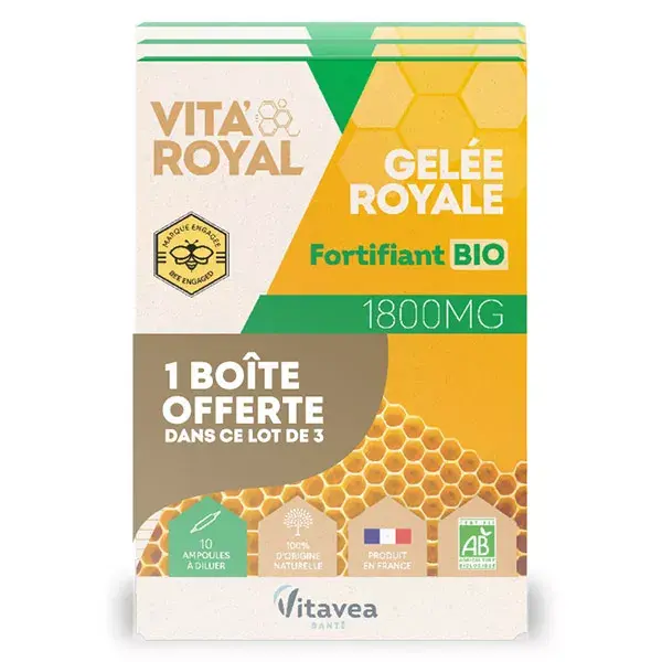 Vitavea Vita'Royal Geleia Real Fortificante Orgânica - Pacote com 3 ampolas de 10 unidades cada