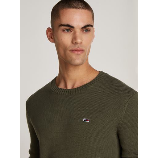 Tommy Jeans Slim Essential Cneck Striktrøje, Fatigue Green, XL