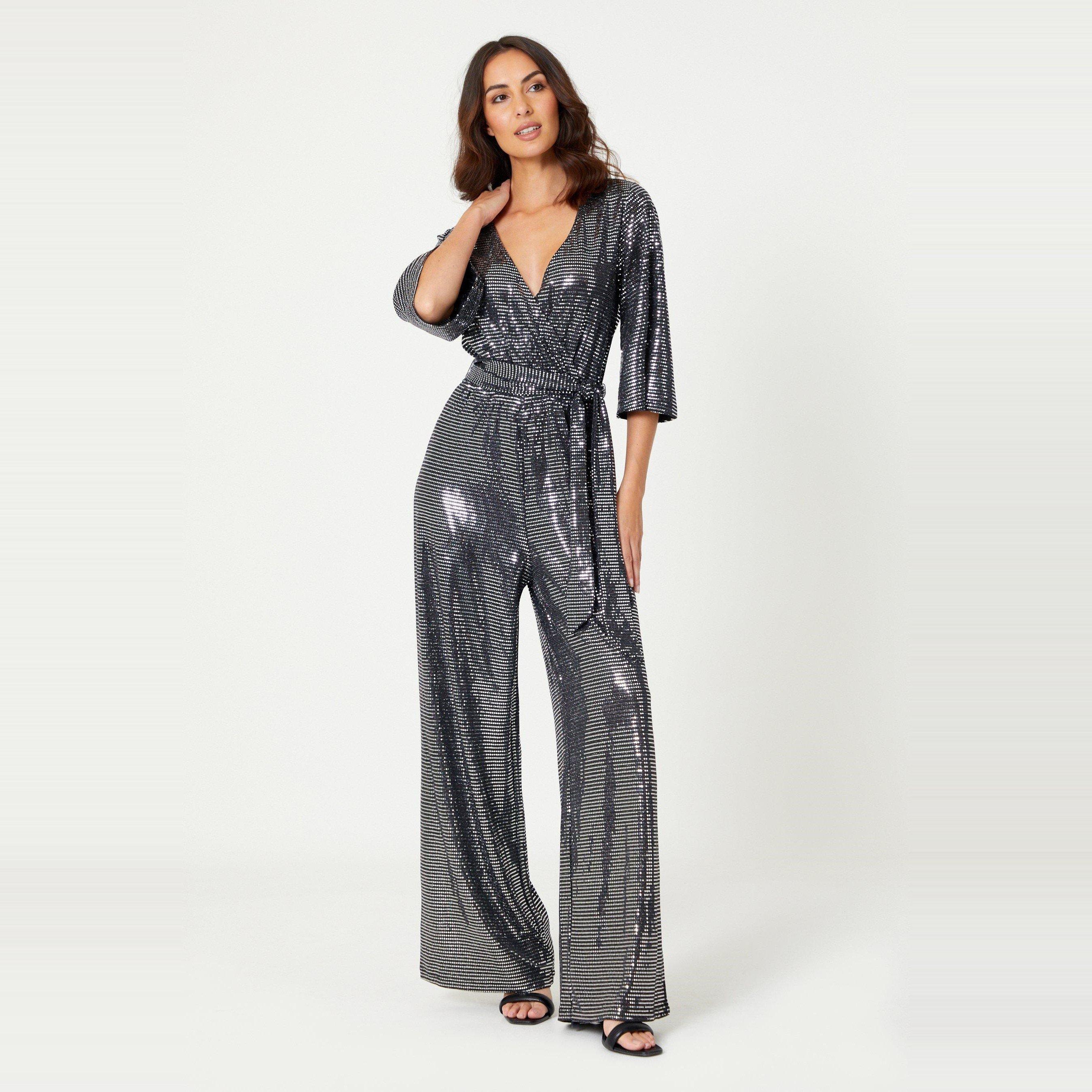 Be You Ladies Glitter Tie Belt Jumpsuit