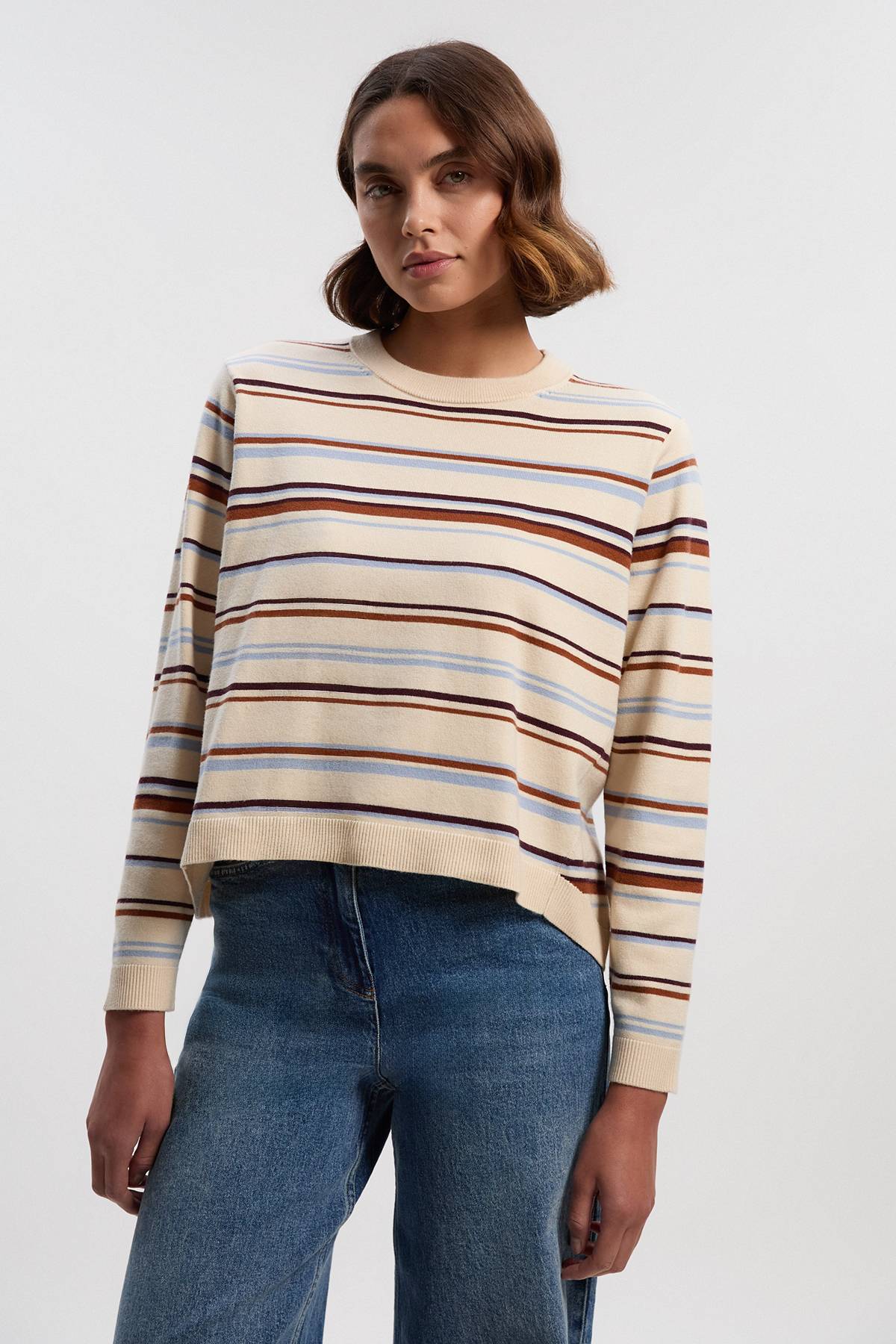 KarenMillen Haut en Maille à Col Rond Rayé Mélange Viscose