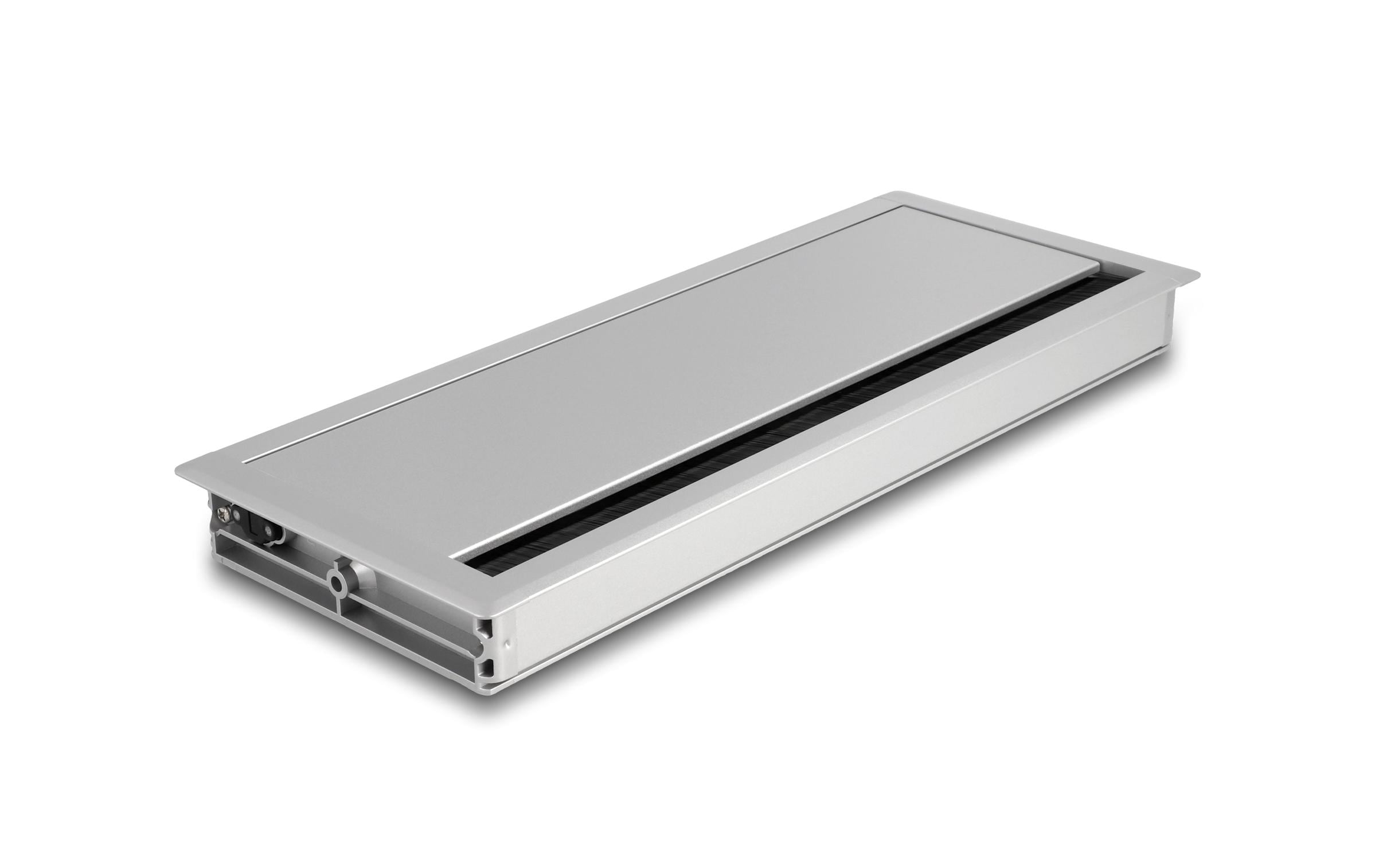 Einbaurahmen für Tisch mit Bürste 300x120x28mm, SilberDelock Kabeldurchführung für Tischeinbau mit Bürste 300 x 120 x 28 mm Silber