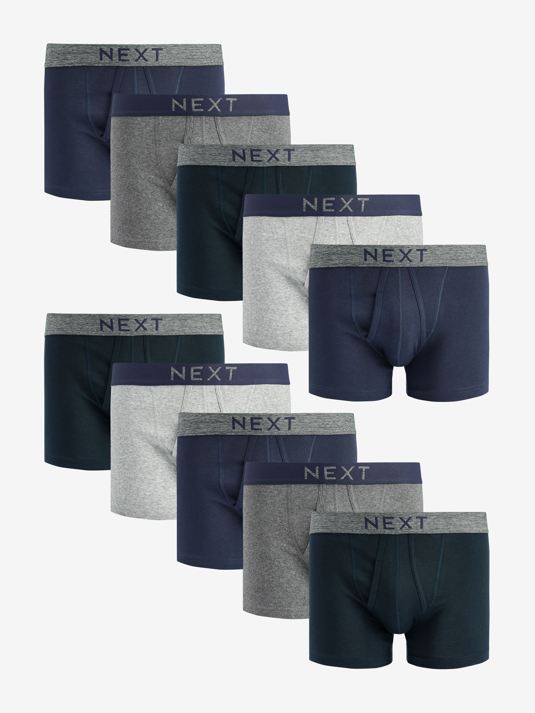 Grijs/marineblauw - Verpakking van 10 - A-frontboxershorts van 100% zuiver katoen