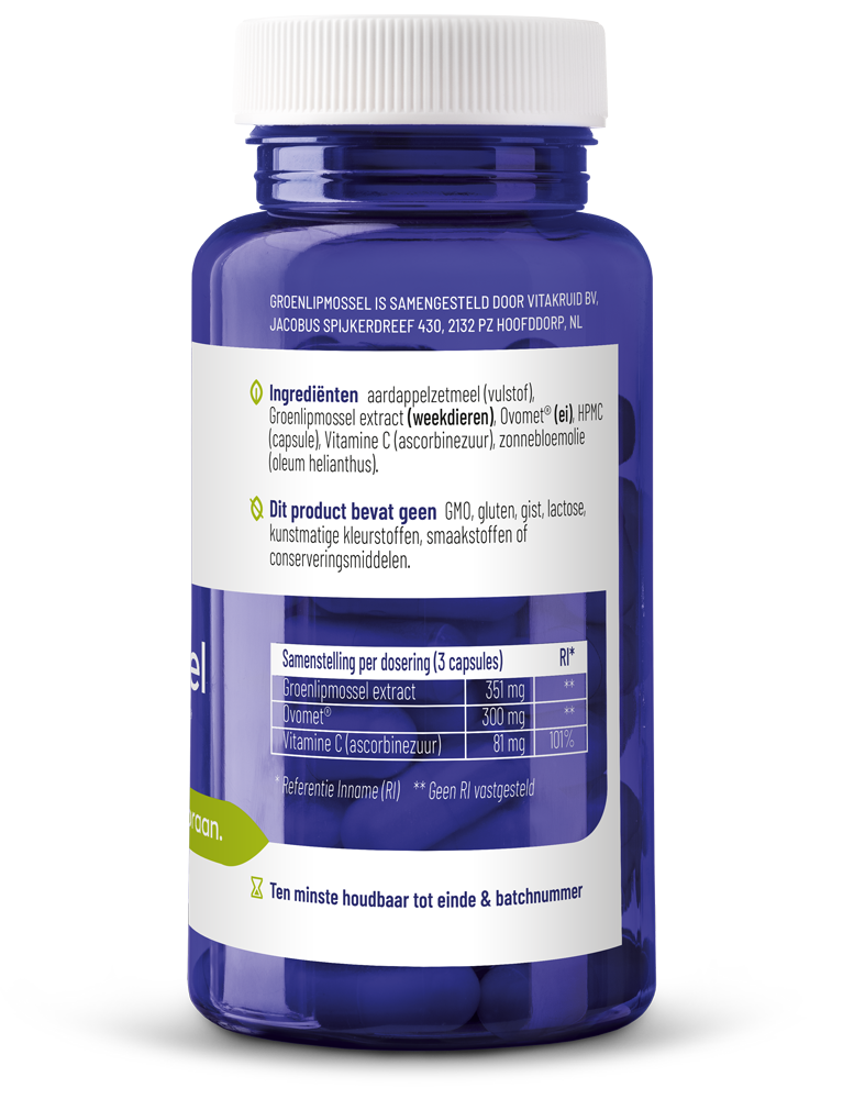 Vitakruid Groenlipmossel Extract & Ovomet Eierschaalmembraam (90 vega capsules)
