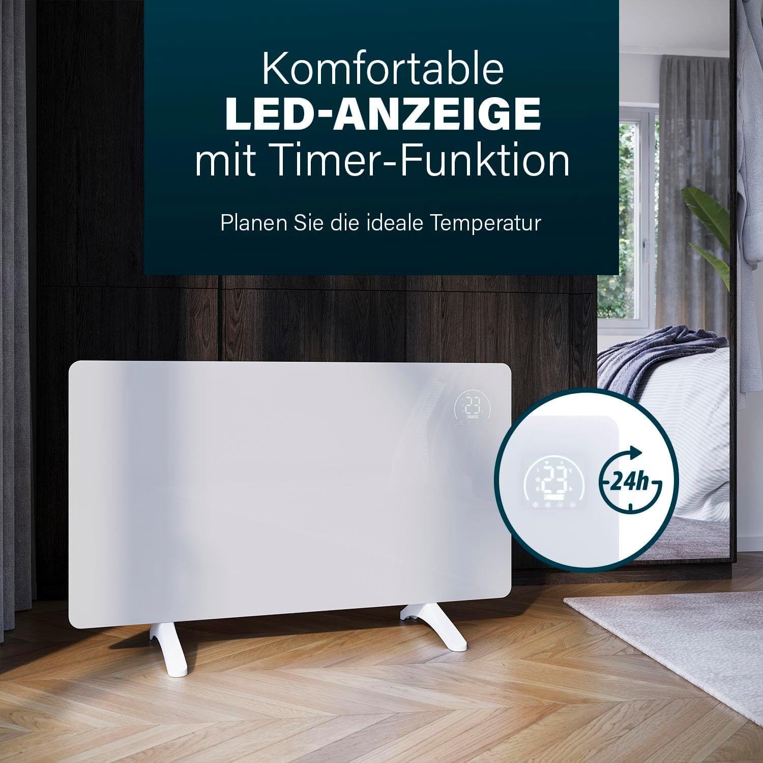 Princess Infrarot-Heizung Connected - Carbon Crystal - Flacher Wandheizkörper - 480 W - Einstellbarer Thermostat bis 50 °C - 24-Stunden-Timer - Wochenprogrammierung - Weiß oder Schwarz (Weiß)