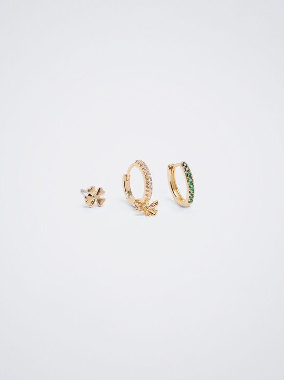 Conjunto de brincos de argola com zircônias - Multicor