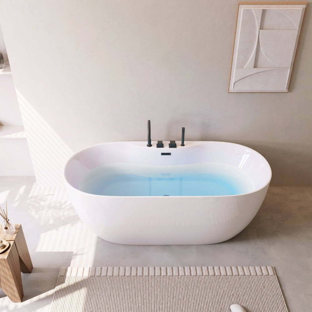 Home Deluxe - vrijstaand bad - LENI - Wit, met zwarte fittingen - Afmetingen: ca. 170 x 80 x 58 cm - Inhoud: 235 liter, incl. overloopbeveiliging, sifon en afvoerplug | Spa, voor 2 personen