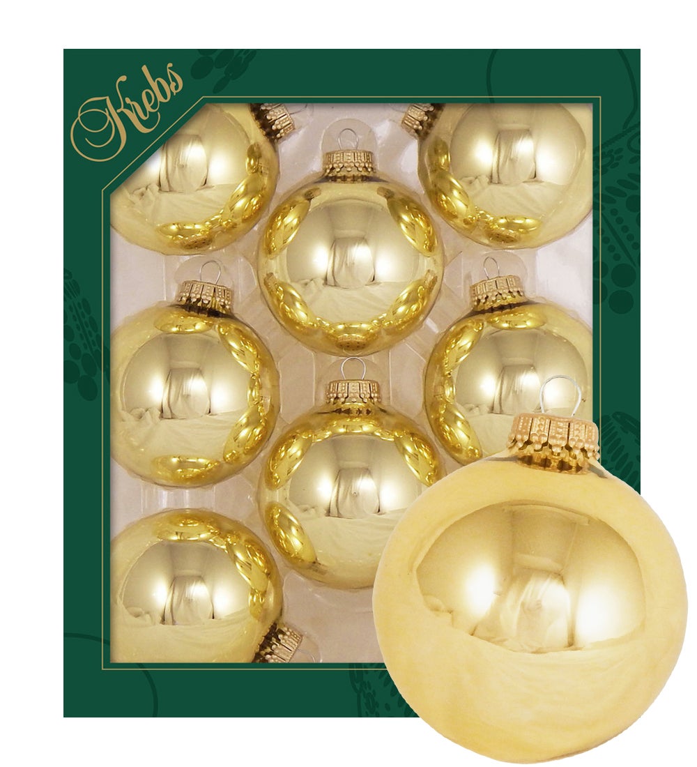 Gouden glanzende glazen ballen van 7 cm, effen, 8 stuks, kerstballen, kerstversieringen, kerstversieringen voor de kerstboom