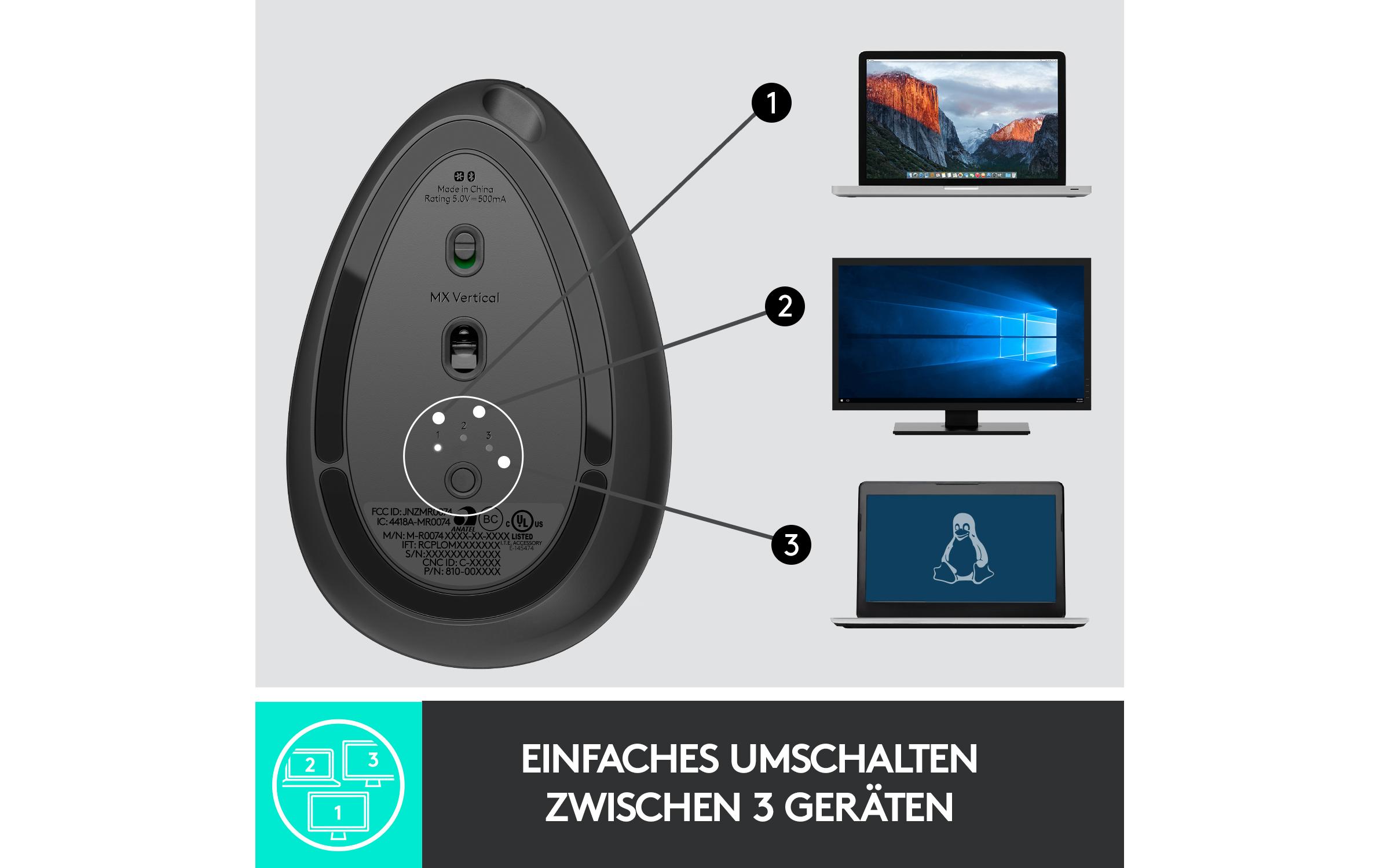 Ergonomische Maus MX VerticalKabellose Maus mit ergonomischer, vertikaler Handpositionierung