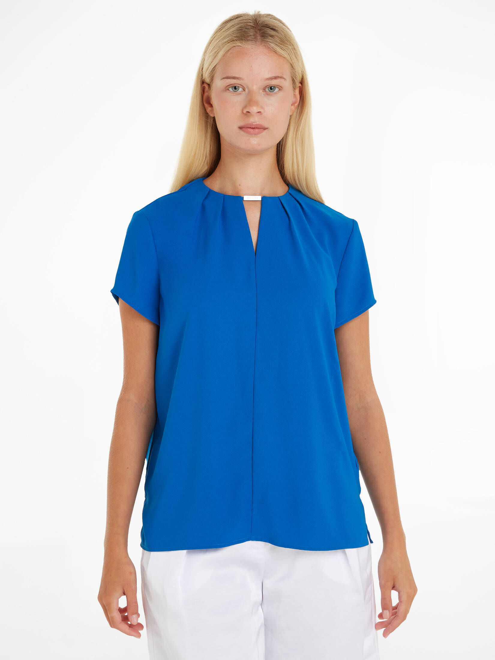 CALVIN KLEIN| Damen Bluse METAL BAR SHORT SLEEVE BLOUSE Kurzarm
