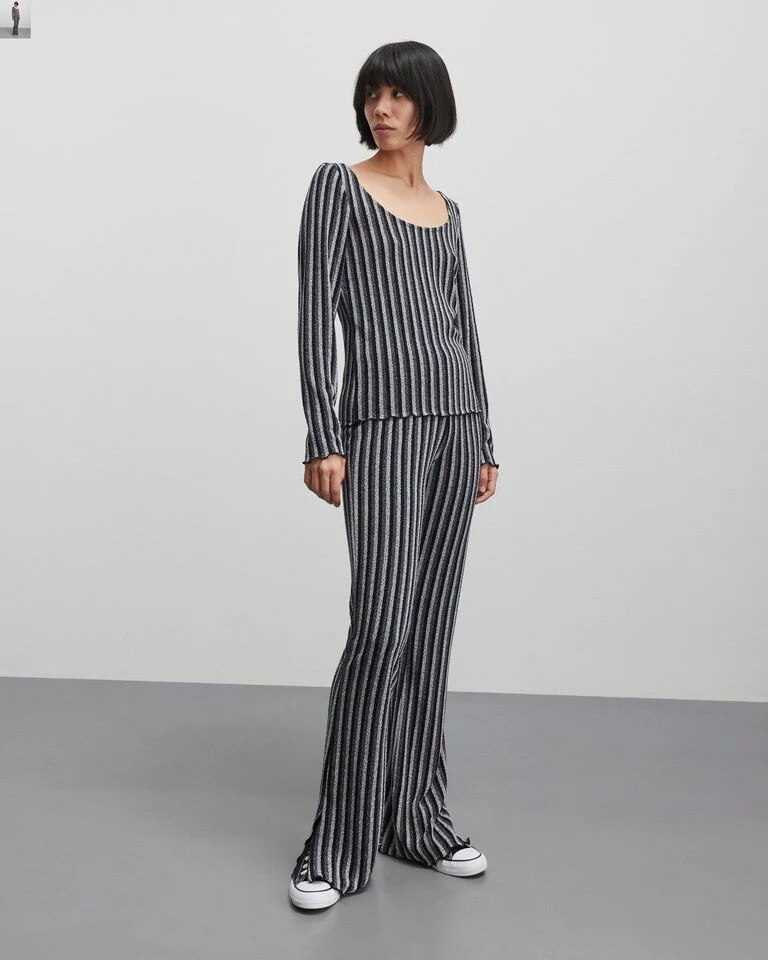 Mads Nørgaard  Glitter Jersey Lara langærmet t-shirt - Glitter stripe/ silver