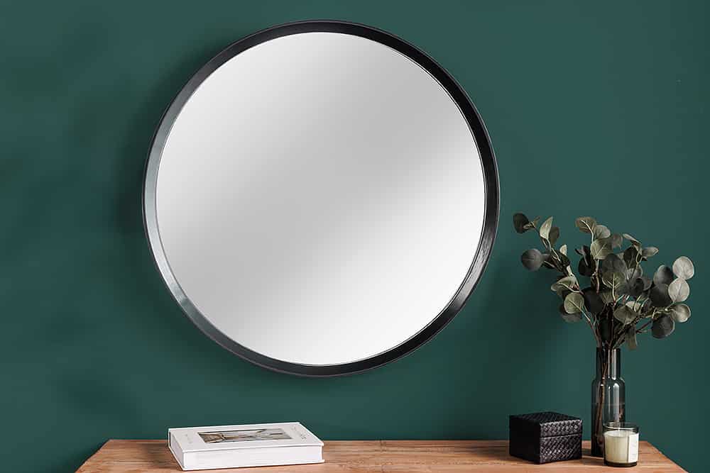Runder Wandspiegel AMSTERDAM 70cm natur schwarz Eiche Massivholz handmade