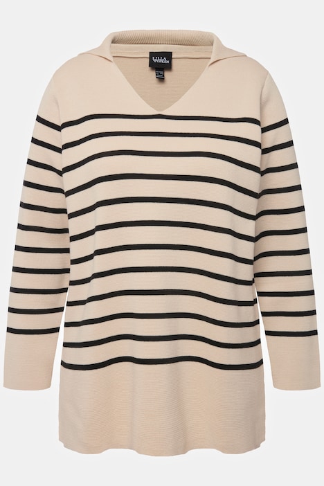 Pullover, Ringel, Troyerkragen, V-Ausschnitt, Langarm