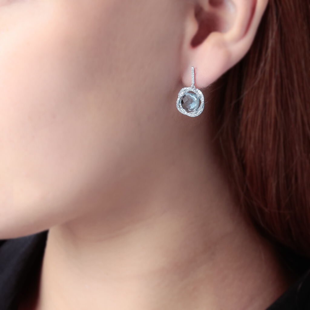 Boucles D'oreilles Puces Marie-jacqueline Or Blanc Topaze Et Diamant