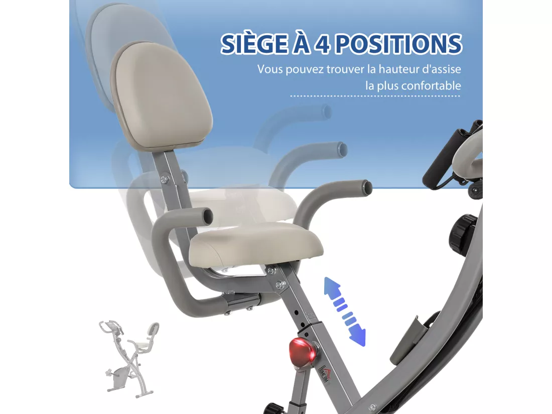 Vélo d'appartement pliant 8 niveaux de résistance magnétique dossier selle réglable poignées ergonomiques écran LCD multifonction suspensions support tablette acier gris