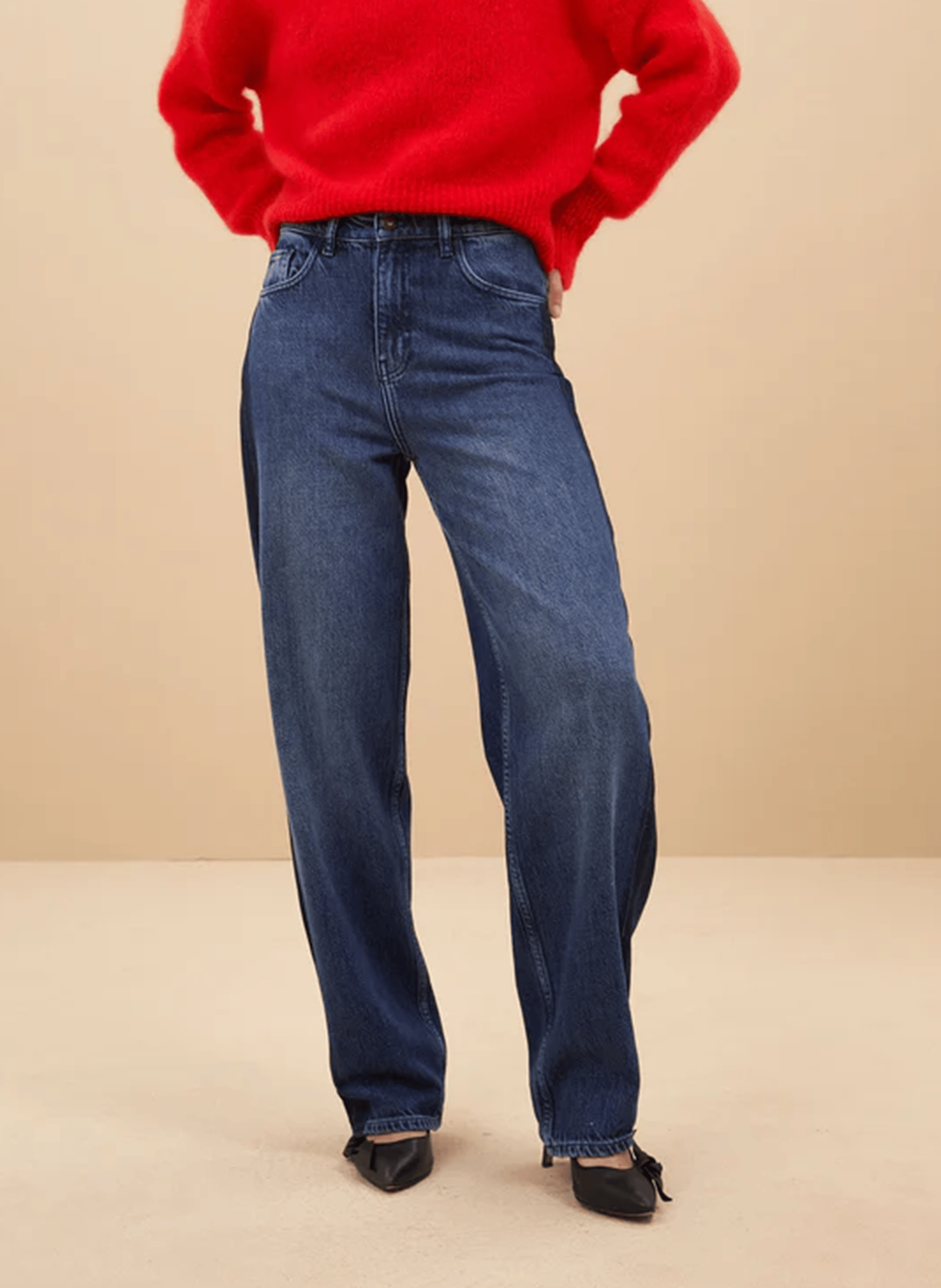 LEW - Jean droit taille haute en coton mélangé | Bleu