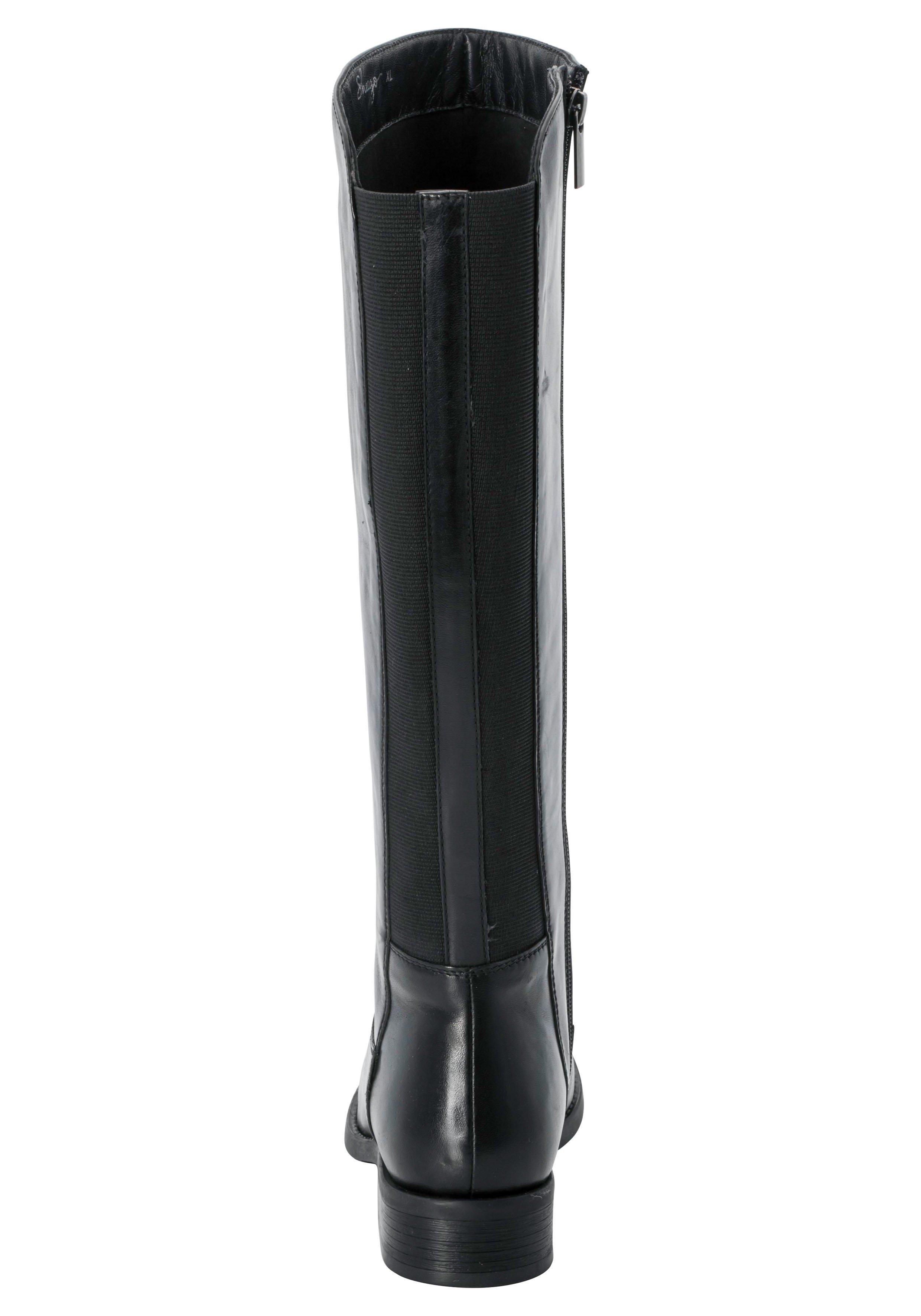 Weitschaftstiefel aus Leder mit Stretch-Einsatz