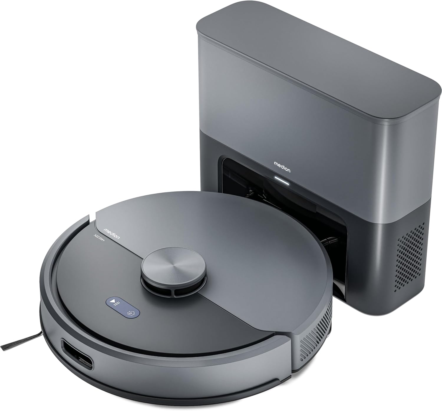 MEDION Saugroboter mit Absaugstation und Wischfunktion X22 SW+ (Lasernavigation, Starke 5000Pa Saugkraft, 2in1 Roboterstaubsauger, präzise Kartenerstellung, Go & No Go Bereiche, mehrere Etagen) blau