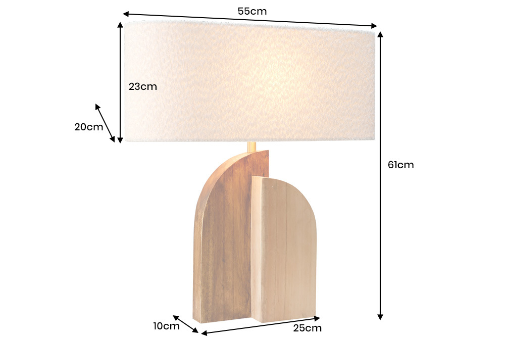 Massive Tischlampe LOVERS 60cm natur Regenbaumholz weißer Stoffschirm