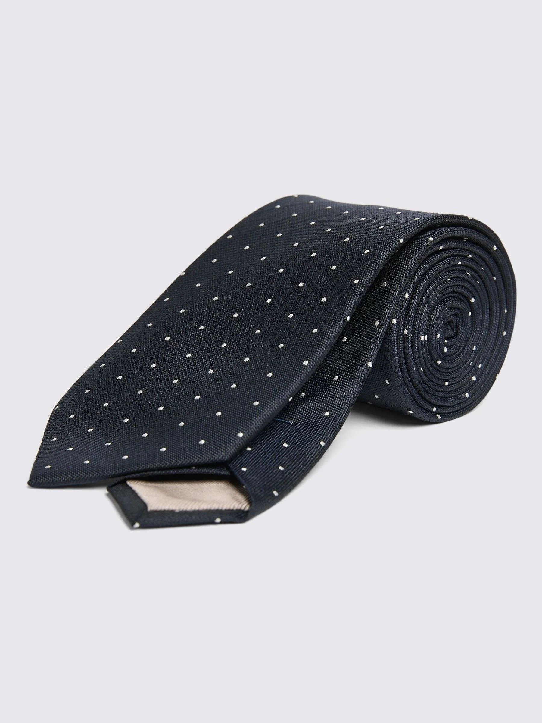 Donkerblauw - MOSS Zijden & Wol Pindot Stropdas