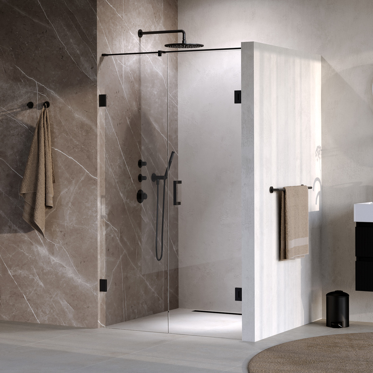 Brauer Void profielloze nisdeur 120cm met draaideur 60cm aan muur zwart mat