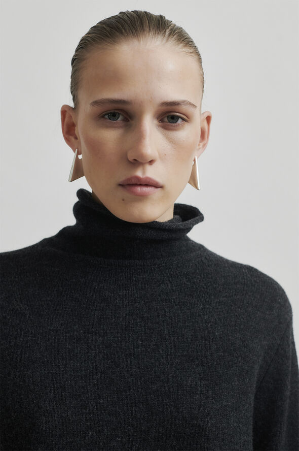 Second Female Neva Knit T-Neck Dark grey melange
