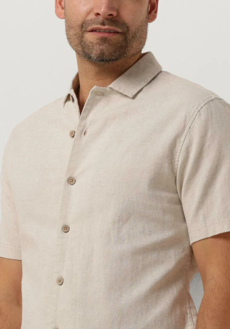 ANERKJENDT beige anerkjendt casual overhemd akleon s/s cot/linen shirt