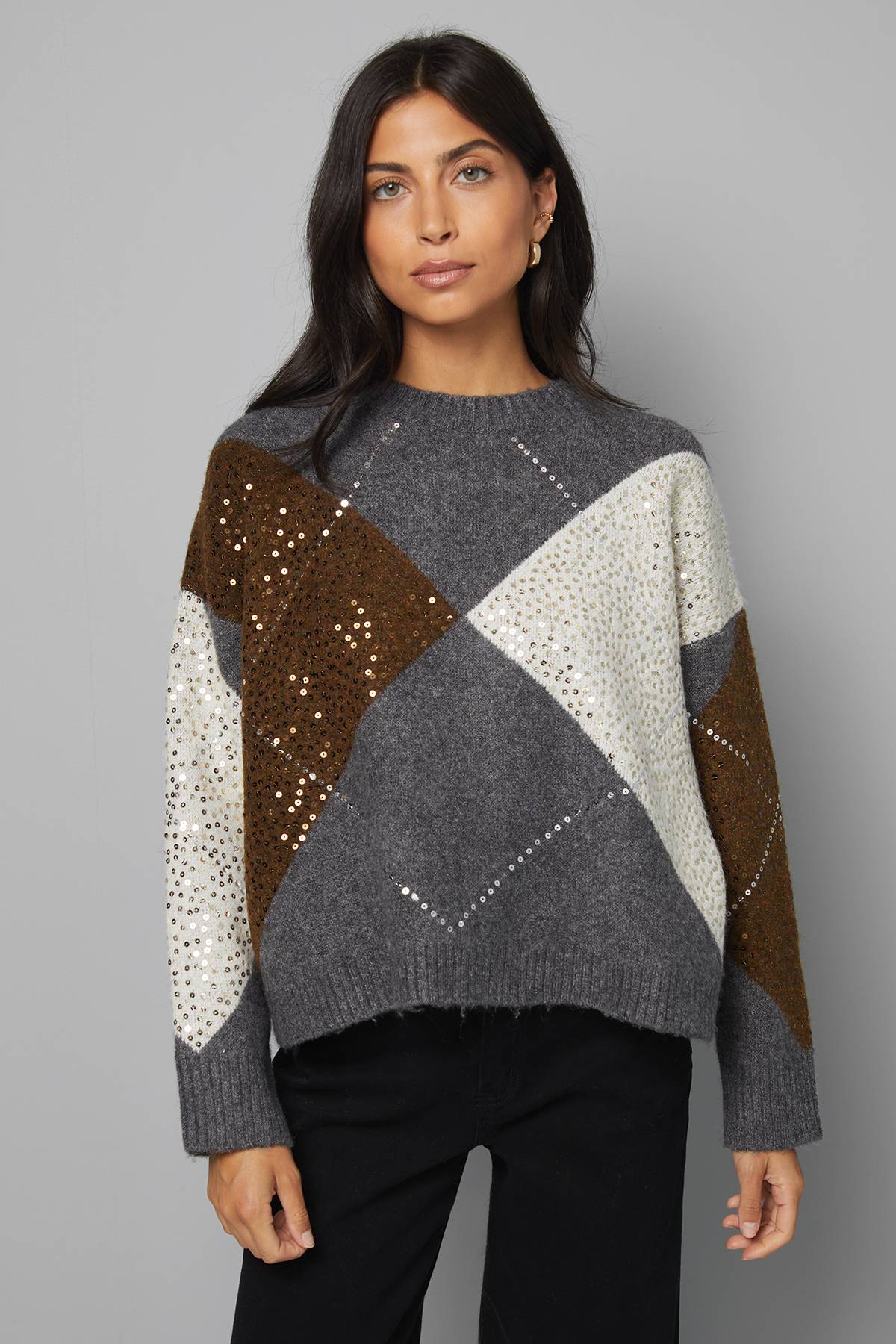 Wallis synthétiquell Argyle Oversize Gris