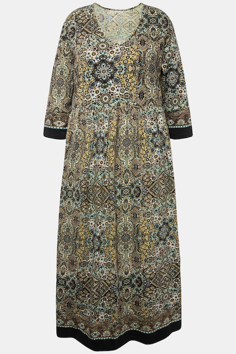 Jerseykleid, Paisley, A-Linie, Tunika-Ausschnitt, 3/4-Arm
