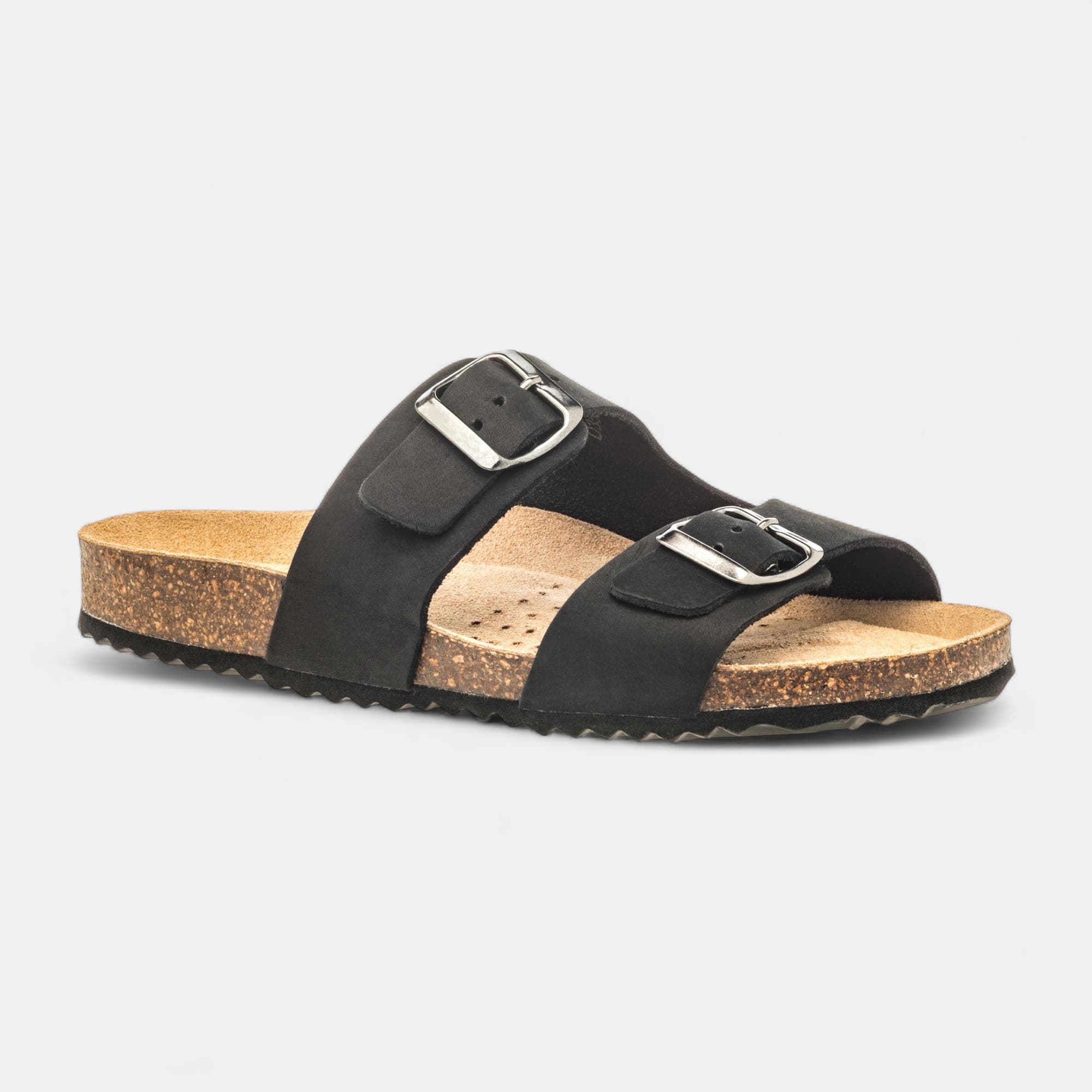 Mules semelle liège Femme en cuir noir