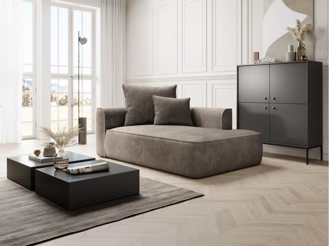 Méridienne droite en velours côtelé taupe PINETA