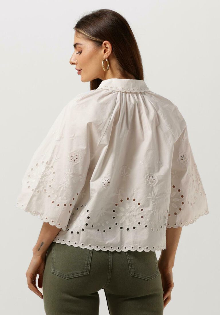 SCOTCH & SODA witte scotch & soda blouse crop shirt with broderie anglaise in organic cotton